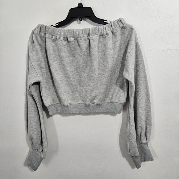 NWT! Cropped Off-the-Shoulder Grey Sweatshirt with Ballon Sleeves. Size M. - Picture 3 of 8